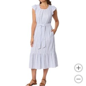 Briggs Women's Linen Blend Tiered Dress white blue strips
